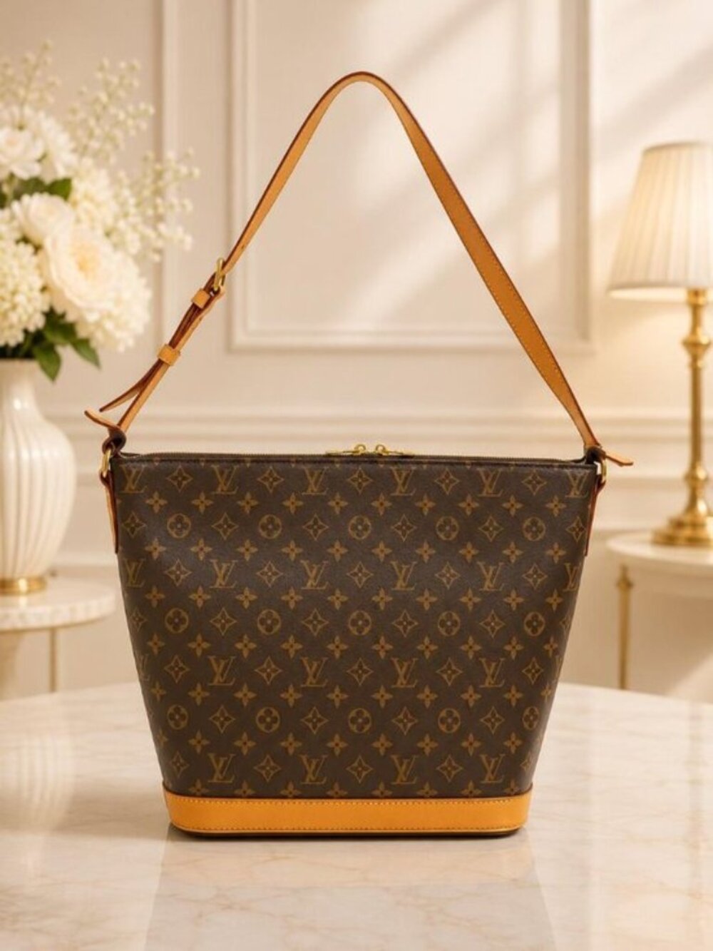 Authentic Louis Vuitton AmfARthree Monogram Shoulder Bag Brown Canvas Leather